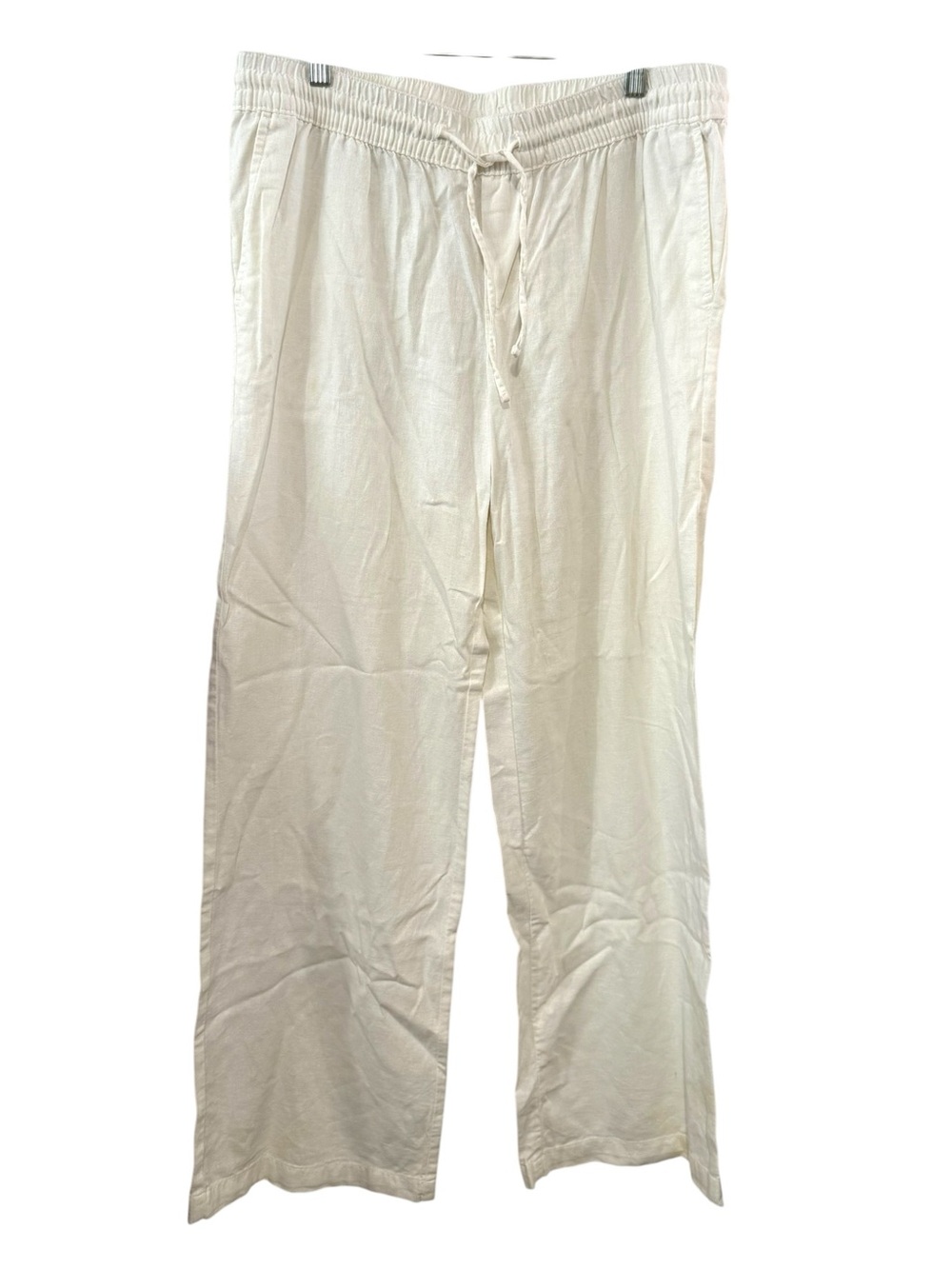 Old Navy Medium White Linen Blend Wide Leg Drawstring Pants Relaxed